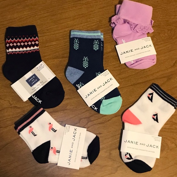Janie and Jack Other - 5 Pair New Socks, Janie and Jack 12-24M Girl, Cotton blend.